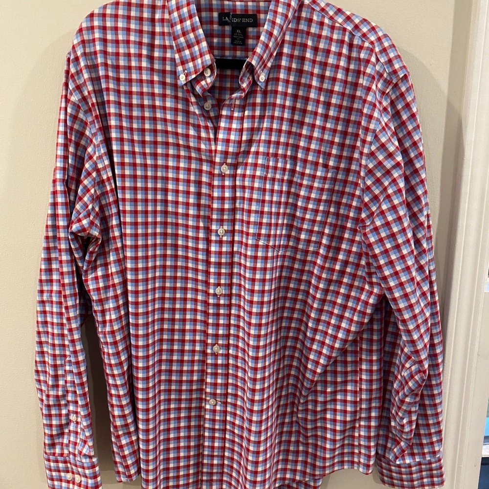 Red White & Blue Plaid Button Down